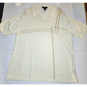 J. Ferrar Men’s XL Polo Shirt Cream Tan Geometric Retro Y2K Short Sleeve